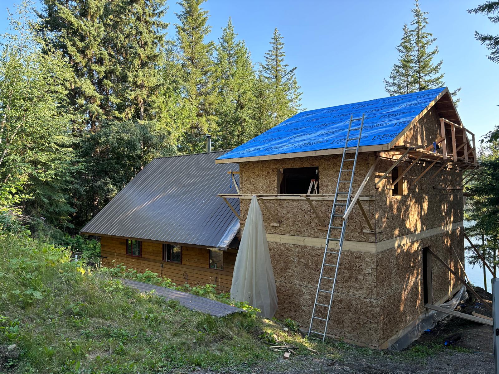 Cabin addition with roof underlayment installed